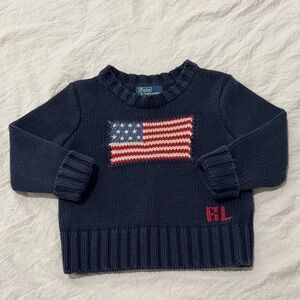 Polo Ralph Lauren Navy Knit Sweater with American Flag